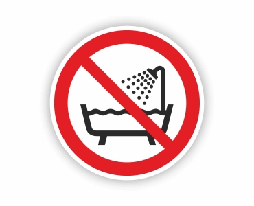 Naklejka Zakaz używania urządzenia w wannie pod prysznicem i w zbiornikach z wodą